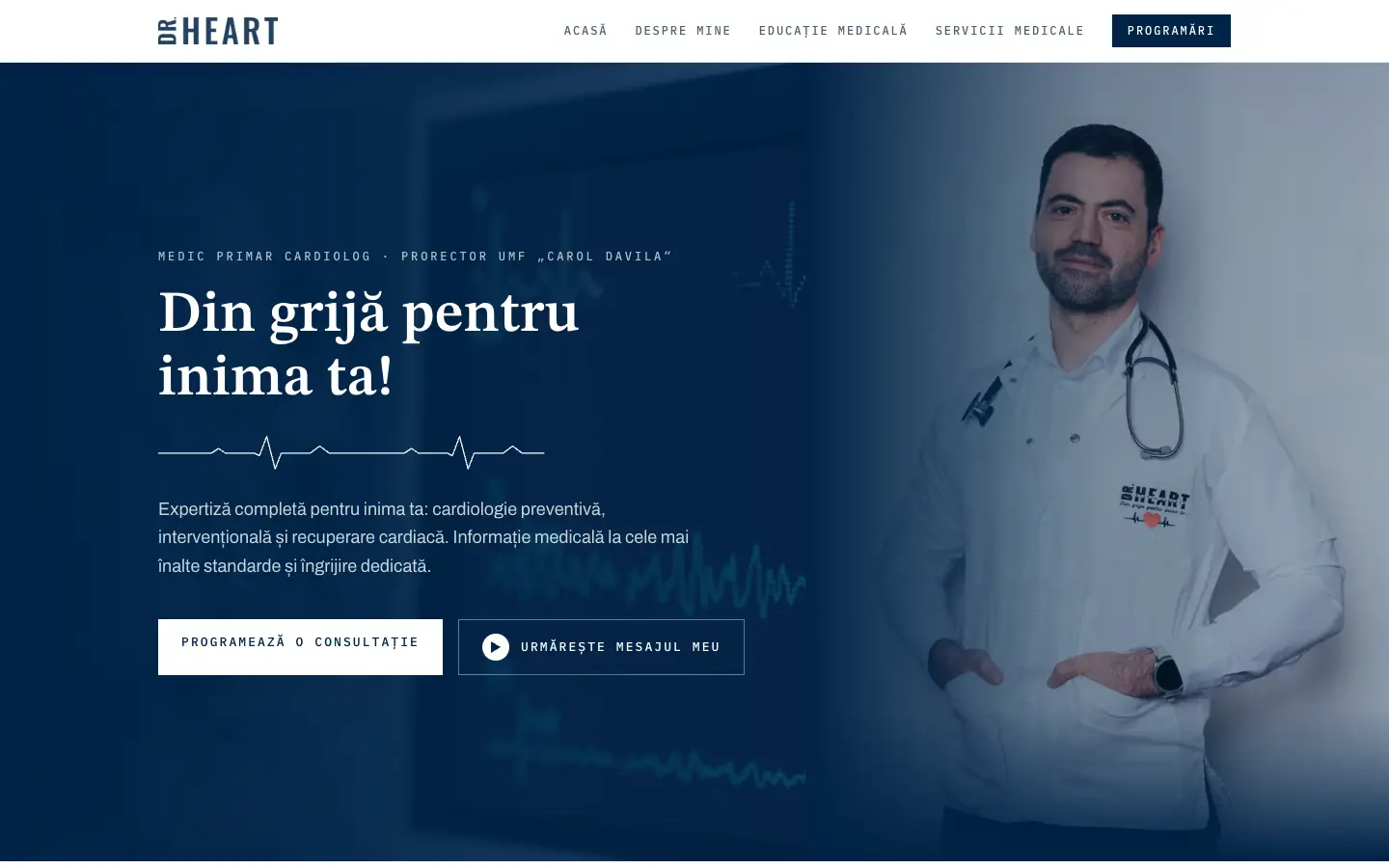 Prima pagină Dr. Ștefan Busnatu pe desktop, cu portretul medicului și butonul de programare